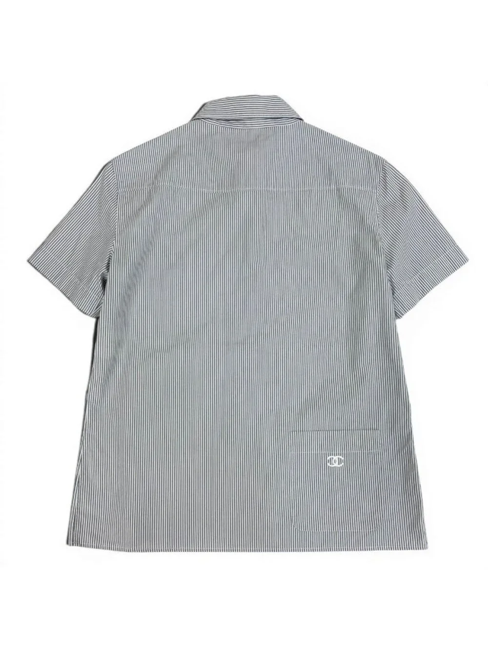 Chanel CC Logo Short Sleeve Striped Shirt 38 Gray White Cotton